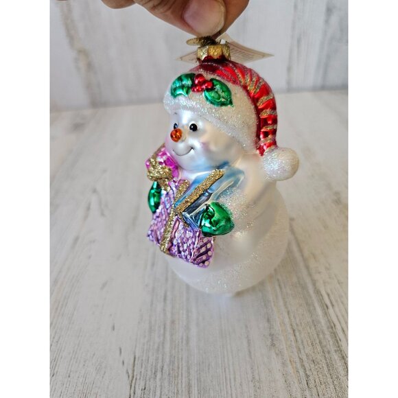 Old world snowman presents glitter glass ornaments OWC sparkle white - Picture 2 of 9